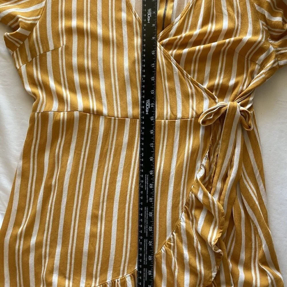 Xhilaration Womens XXL Faux Wrap Sunflower Yellow White Striped Ruffle Hem Dress